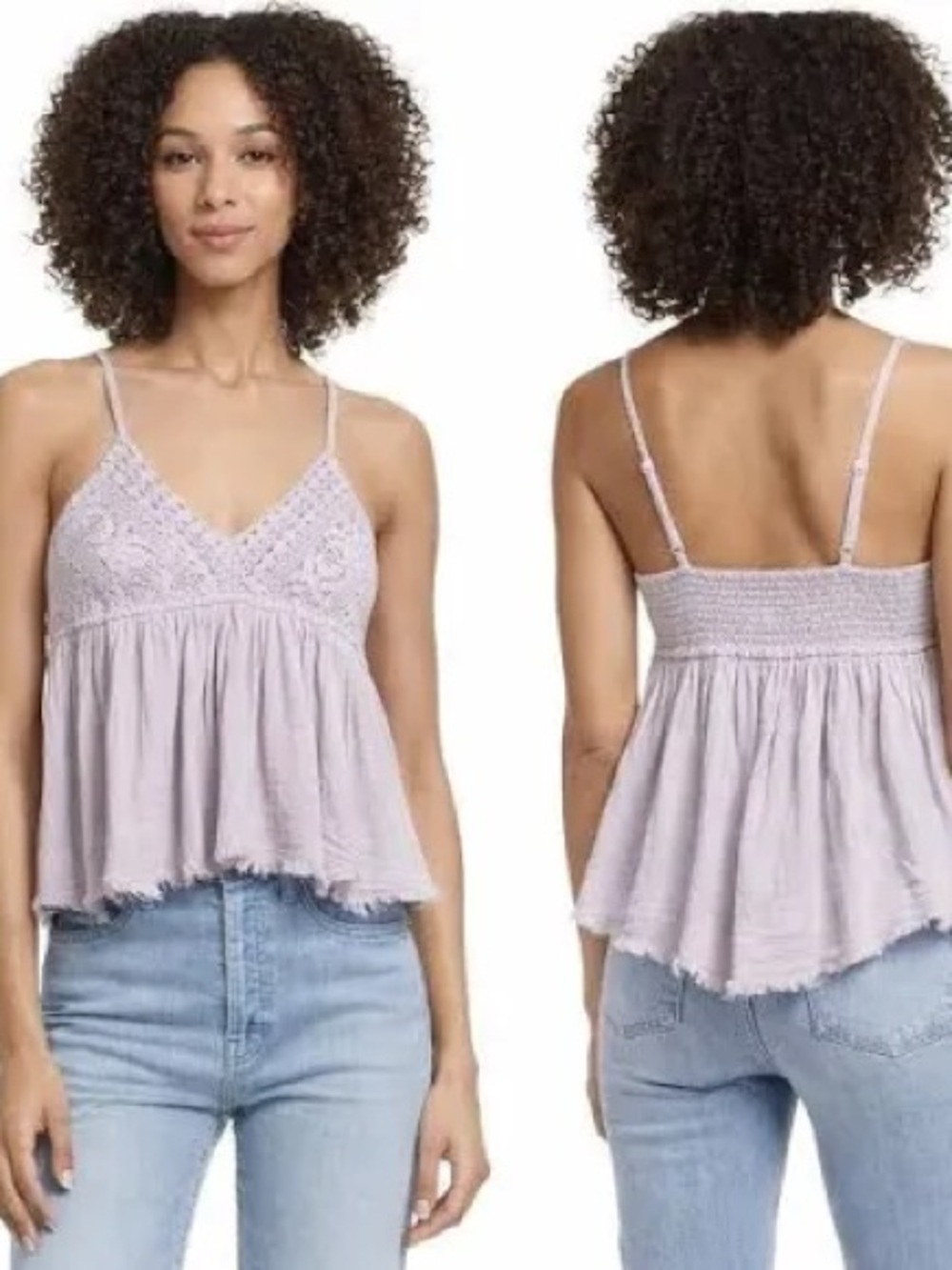 bp Lavender Lace-Trim Smocked Back Cami